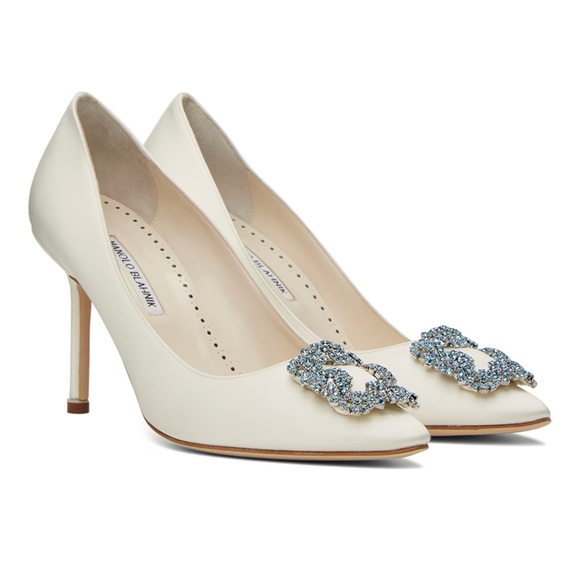 MANOLO BLAHNIK OFF-WHITE HANGISI BRIDAL HEELS - Picture 2 of 4